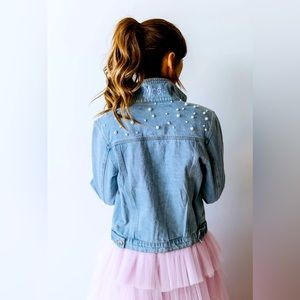 Untamed Petals embellished Mrs. Denim jacket. Size M